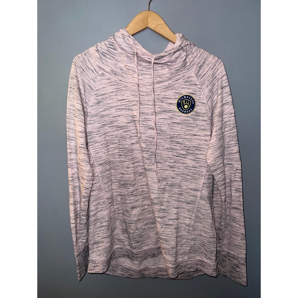 Cutter & Buck Milwaukee Brewers Womens Pink Space Dye Funnel Neck Hoodie